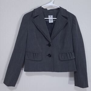 Vintage 90s Blazer Worthington Womens 8  Gray Cropped Ruffle Office Prof…
